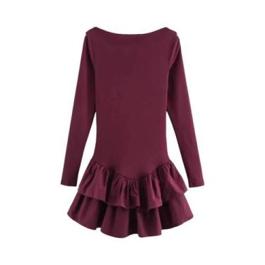 Imagem de Vestido Feminino De Festa Com Babados E Corset, Manga Longa, Gola O, C