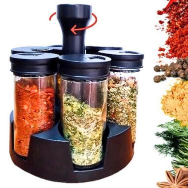 Imagem de Porta Temperos Condimentos Giratório Cozinha com 6 Potes De Vidro Comp