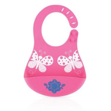 Imagem de Babador Impermeável 100% Silicone Com Porta Migalhas Rosa / Azul Nuby,