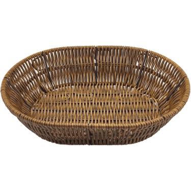 Imagem de Cesta de Pão Oval CK7566 para Servir Pães e Torradas Plástico PP Trançado para Mesa Marrom Clink