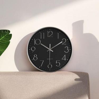 Imagem de Relógio de parede em plástico Lyor 25x4cm branco com dourado, Preto