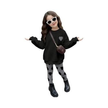 Imagem de Conjunto De 2 Peças Para Meninas: Moletom Oversized Preto Com Estampa 