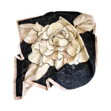 Imagem de Lenço De Pescoço Feminino Grande De Seda Com Estampa Floral, Xale Quad