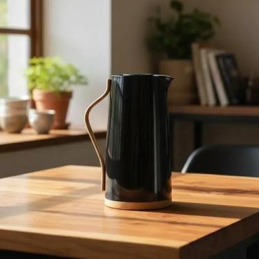 Imagem de Garrafa Térmica Premium Café Chá Kyoto 1 Litro Preta  Ampola de Vidro 