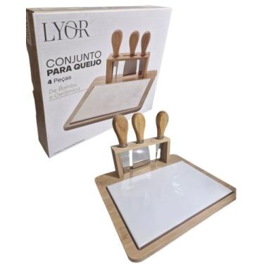 Imagem de Tábua Para Queijo Kit 4 peças Bambú e Cerâmica Lyor