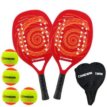 Imagem de Kit 2 Raquetes Beach Tennis Camewin Carbono + 4 Bolinhas, Vermelho