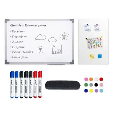 Imagem de Quadro Branco Multifuncional 90x60 Mural Metálico 40x60 7 Canetinhas A