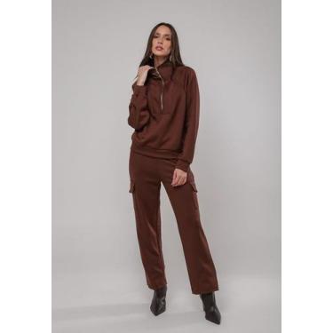 Imagem de Conjunto de Moletom Premium com Calça e Casaco Zíper Marrom Salvatore,