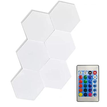 Imagem de Luminaria Hexagonal RGB Controle 6 unidades Led Colorido Decoraçao Sala Casa Quartos