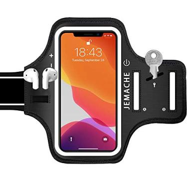 Imagem de Braçadeira para iPhone 17 16 15 com suporte para fone de ouvido, JEMACHE resistente à água, academia, corrida, exercícios para iPhone 17, 16, 15, 14, 13, 12 Pro, (preto)