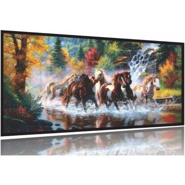 Imagem de Quadro Decorativo Cavalos Na Natureza Art 130x60 Moldura Preta 2x2