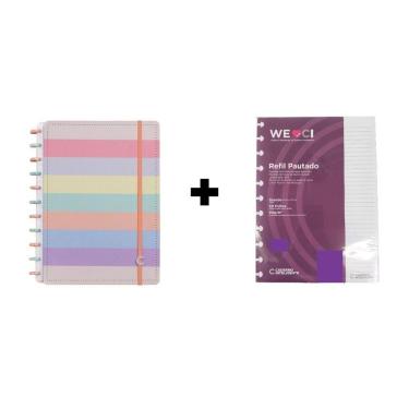 Imagem de Kit Caderno Inteligente Arco Ìris Pastel e Refil Pautado G