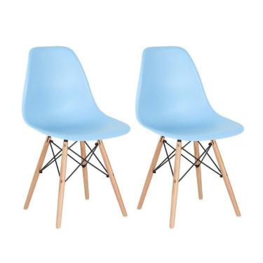 Imagem de Kit 2 Cadeiras Charles Eames Eiffel Dsw Com Pés De Madeira Clara Azul Claro