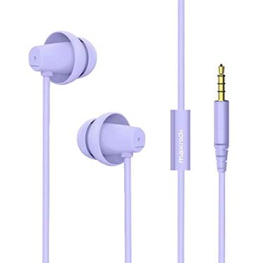 Imagem de MAXROCK (TM Fones de ouvido de silicone macio total com microfone, opção de viagem para dormir, tablets e conector de 3,5 mm (violeta)