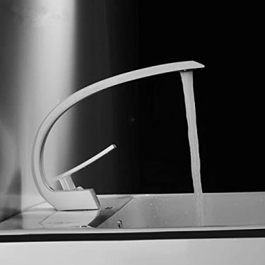 Imagem de Torneira de lavatório torneira misturadora de banheiro preto/ouro torneira de lavatório de alça única torneira de cachoeira quente e fria, branco, china