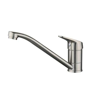 Imagem de Torneira misturadora para pia de banheiro com orifício único, torneira de aço inoxidável, bico longo de níquel escovado, torneiras antiferrugem e antidesgaste com água fria e quente