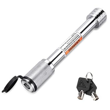 Imagem de CZC AUTO Trava de engate de reboque de 1,5 cm de diâmetro, pino de engate de travamento de 10 cm super extra longo revestido de cromo com chaves para classe III IV para engate bandeja de bicicleta corda de reboque para caminhões e barcos