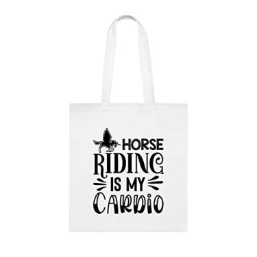 Imagem de Bolsa tiracolo Horse Riding Is My Cardio 10, presente para equitação, bolsa de ombro, bolsas reutilizáveis, ideia de presente de cesta de Natal de aniversário, Branco