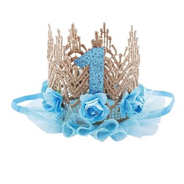 Imagem de Meninas coroa tiara - Faixa de cabeça princesa bebê coroa | Chapéus de festa com coroa de flores elásticas de primeiro aniversário para aniversário de menina A/r