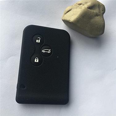 Imagem de YJADHU Capa de borracha de silicone masculina feminina para chave de carro com 3 botões, apto para Renault Clio Megane Grand Scenic, preta