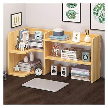 Imagem de KIZQYN Estante de livros de mesa 2 prateleiras estante de bancada suprimentos de escritório organizador de mesa de madeira acessórios rack de exibição estante (cor: natural, tamanho: l 33 polegadas)