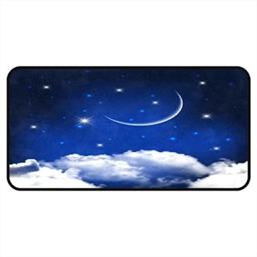 Imagem de Tapetes de cozinha céu noturno azul com lua acima das nuvens área de cozinha tapetes e tapetes antiderrapante tapete de cozinha tapetes de porta de entrada laváveis para chão de cozinha casa escritório pia lavanderia interior 101,6 x 50,8 cm