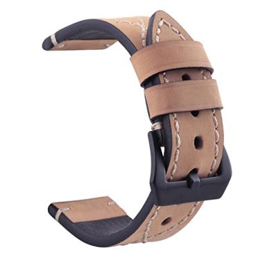 Imagem de HAZELS Pulseira de couro 20 22mm para Samsung Galaxy Watch 4/Classic/3/46/42mm/Active 2 Gear S3/3 41 45mm Pulseira de couro Banda universal (Cor: Bege 1, Tamanho: 22mm Universal)