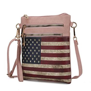 Imagem de MKF Collection Bolsa tiracolo feminina estilo carteiro com bandeira americana patriótica cruzada, Genesis, rosa