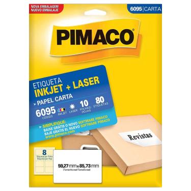 Imagem de Etiqueta Pimaco Carta Inkjet + Laser 59,27x85,73mm 10 Folhas 6095 60264