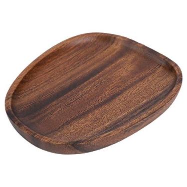 Imagem de Bandeja de servir de madeira, estilo chinês irregular, bandeja de servir de madeira, prato de armazenamento de alimentos, travessa de servir, pratos de servir, bandeja de frutas, bandeja de mesa, bandeja de chá para café da manhã, almoço (16 x 13 cm de madeira)
