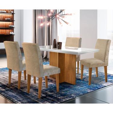 Imagem de Conjunto de Mesa de Jantar Berlim III com Vidro 4 Cadeiras Grécia Suede Chocolate e Off White