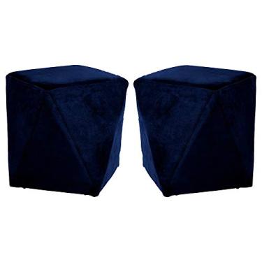 Imagem de Kit 02 Puffs Decorativo Sala de Estar Blois Veludo Azul Marinho - Gran Belo