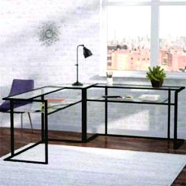 Imagem de Conjunto de escrivaninhas com tampo em vidro e pés quadrados