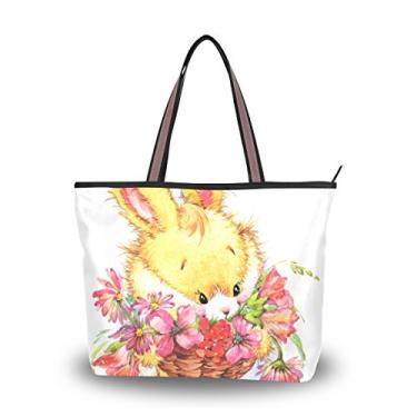 Imagem de Bolsa de ombro My Daily feminina fofa Bunny Flower Bolsa de mão, Multi, Large