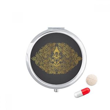 Imagem de Porta-comprimidos com ilustração em folha dourada tailandesa simétrica, bolso para remédios