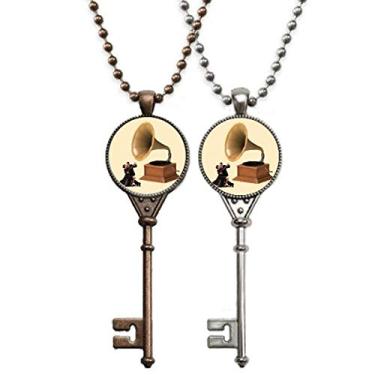 Imagem de OFFbb-USA Chaveiro de música de instrumento clássico, gramofone, dança, colar, pingente, joias, decoração de casal
