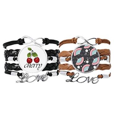 Imagem de DIYthinker Pulseira de mão Blue Pink Fans Japan Spots pulseira de couro corda cereja amor conjunto duplo