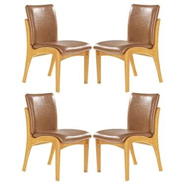 Imagem de Kit 4 Cadeiras de Madeira Mel Estofada Tecido Caramelo Lisboa L85 RMI