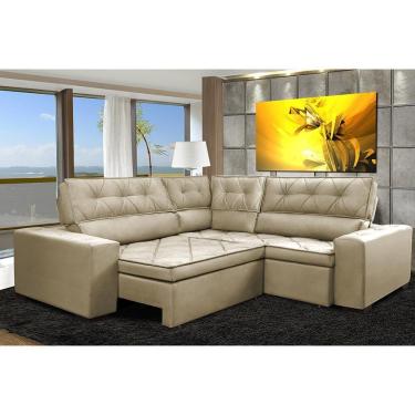 Imagem de Sofa de Canto Retrátil e Reclinável com Molas Cama inBox Austin 2,50m x 2,50m Suede Velusoft Bege