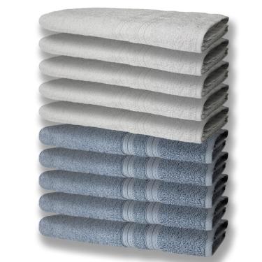 Imagem de 10 Toalhas Grande E Grossa 5 Azul 5 Branco
