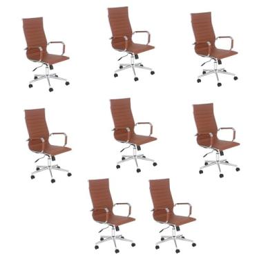 Imagem de Loft7, Kit 8 Cadeiras escritório Esteirinha Diretor Home office Kit Marrom