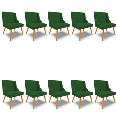 Imagem de Kit 10 Cadeiras Estofadas Para Sala De Jantar Pés Palito Lia Veludo Verde Luxo - Ibiza