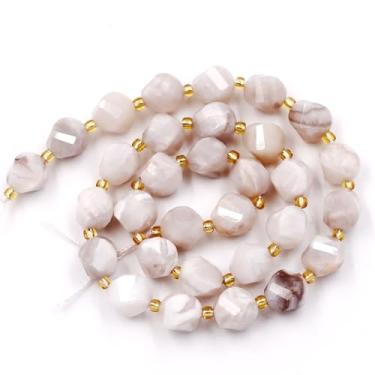 Imagem de Malahill Contas de pedra natural por atacado para fabricação de joias DIY vendidas por saco, 5 fios e um rolo de cordão interno facetado em forma de S branco ágata louca 10 mm