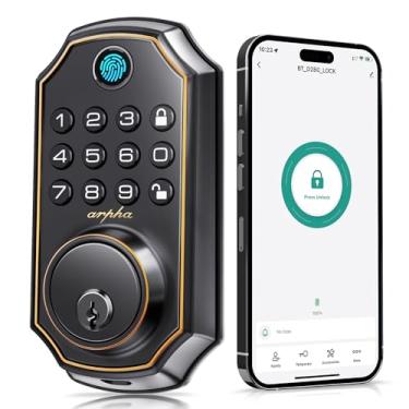 Imagem de Arpha Fechadura de porta de impressão digital com teclado: Fechadura de entrada sem chave Bluetooth com controle de aplicativo, fechadura de porta eletrônica para porta da frente, senha antiespião,