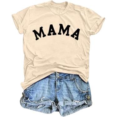 Imagem de Camisetas Mama para mulheres: Camiseta Mama Letter Print Camiseta Mom Life Camiseta Momma Gift Tees Casual Verão Tops, Damasco, G