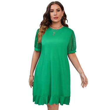 Imagem de ShopWonder Vestido feminino plus size casual de verão sem mangas, tie dye, vestido de sol, praia, saída de praia, Verde, 4G