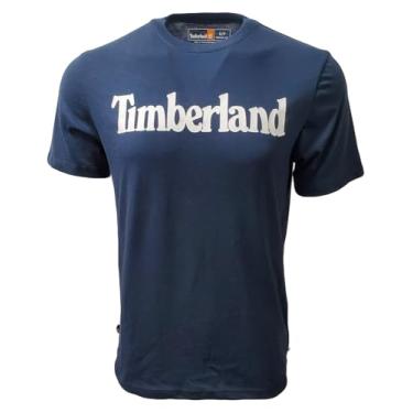 Imagem de Timberland Camiseta masculina de algodão orgânico com logotipo linear de manga curta, Logotipo branco marinho, XXG