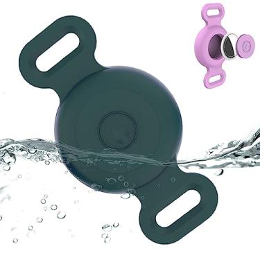 Imagem de Suporte de coleira de cachorro Airtag à prova d'água compatível com Apple AirTag, capa de silicone à prova d'água para coleira de cachorro, suporte AirTag anti-perda para rastreador GPS de animais de estimação e gatos (verde escuro)