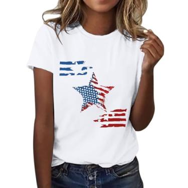 Imagem de Camisetas patrióticas femininas do Memorial Day, camisetas estampadas de manga curta camisetas patrióticas, Branco, P