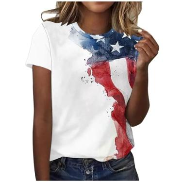 Imagem de Camiseta feminina 4 de julho moderna de verão gola redonda manga curta blusas elegantes camisas patrióticas camiseta de ajuste solto, A01 multicolorido, G